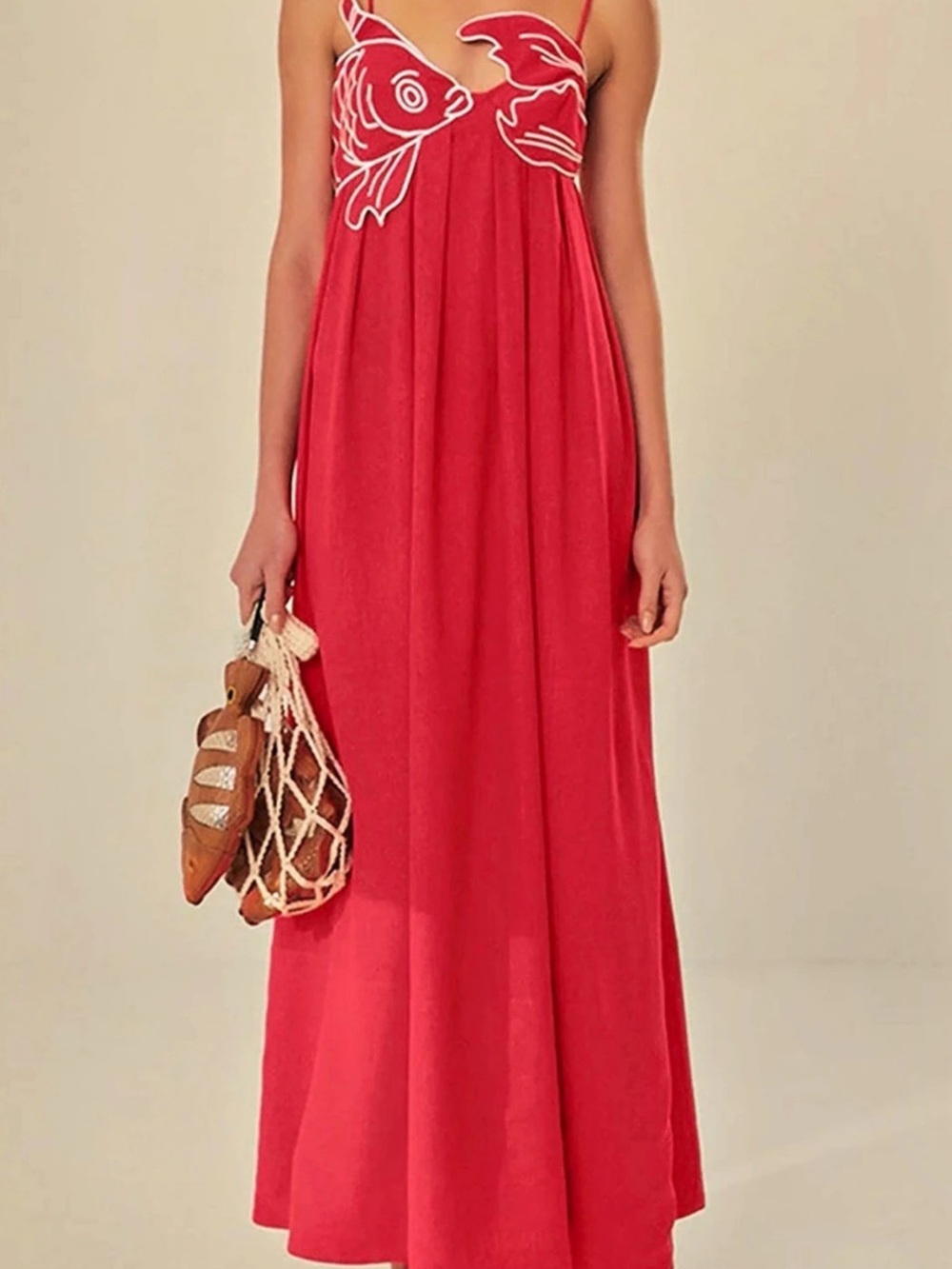 Embroidered Fish Semi-Sheer Cami Dress